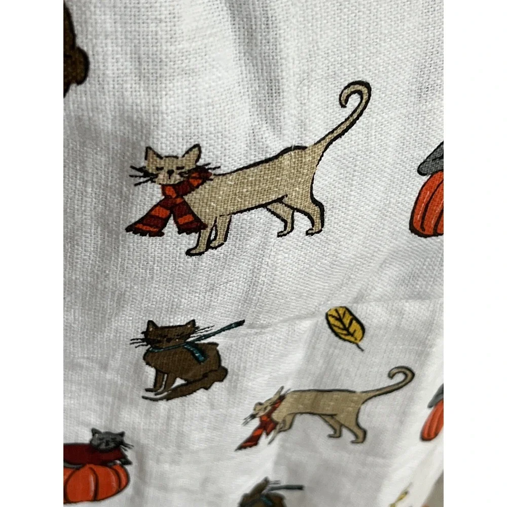 Harvest & Co Cat Pumpkin Fall Apron NWT Mustard Stripe Cotton Ruffle Pockets